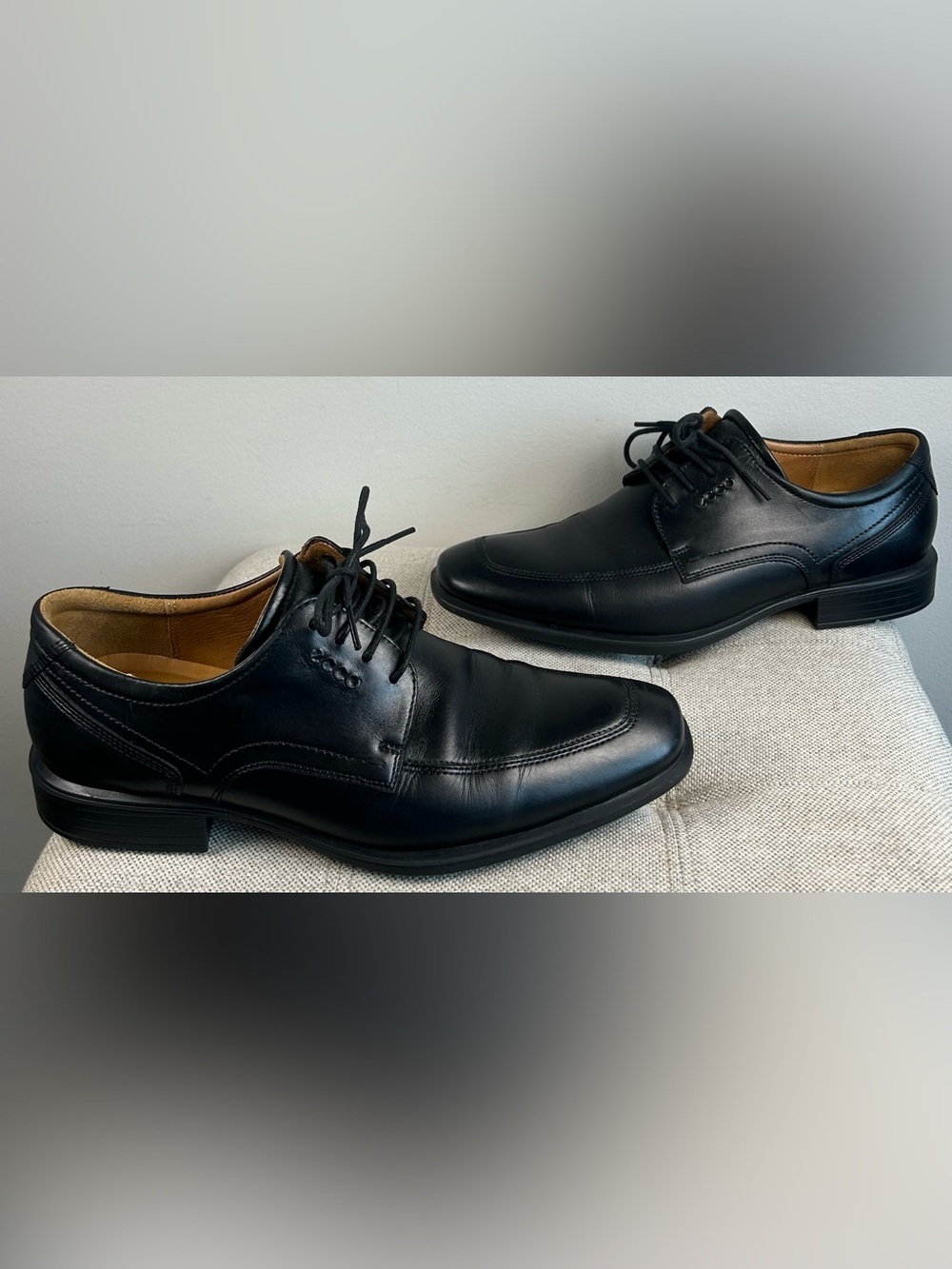 Ecco Men’s Shoes US 7 EU 41 Cairo Black Leather Apron Toe Dress Oxford Derby EUC